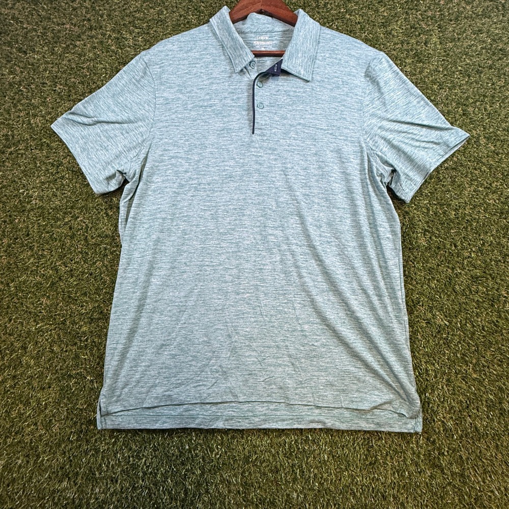 J.Crew Performance Polo Shirt Mens XL Green Space Dye Heathered Short Sl Stretch